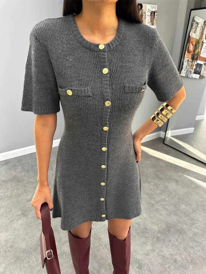 Women's Knit Mini Dress with Buttons and Short Sleeves - photo 7