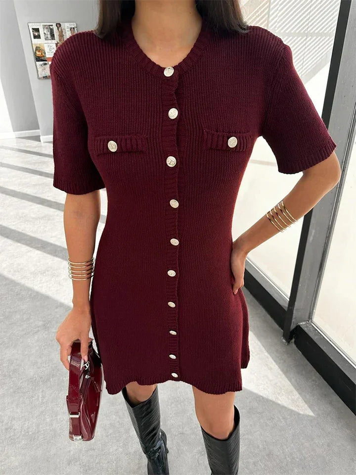 Women's Knit Mini Dress with Buttons and Short Sleeves - photo 8