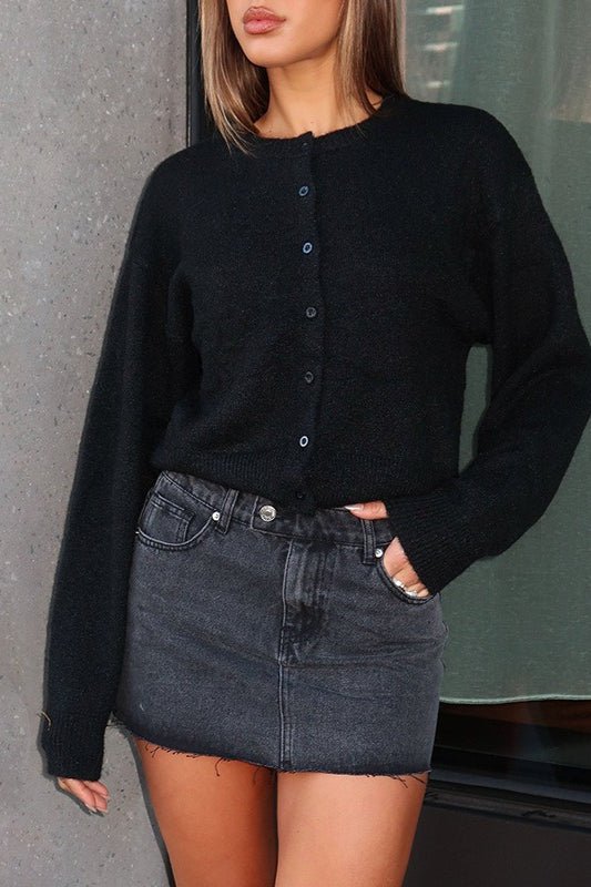 Women's Knitted Button-Front Crew Neck Cardigan - photo 3