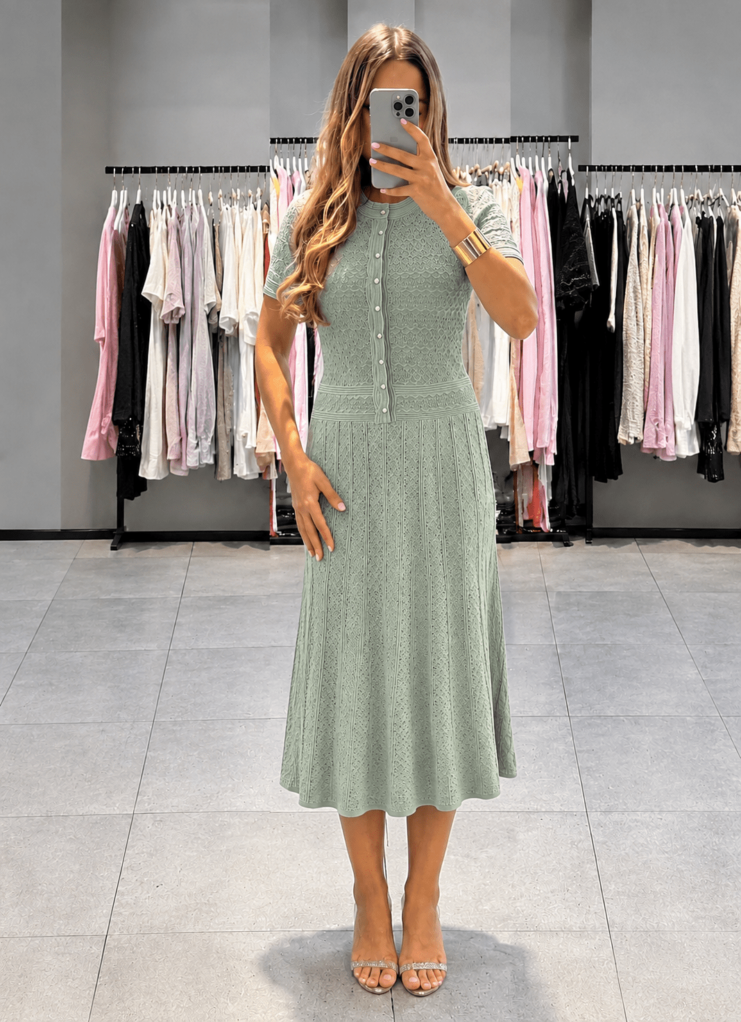 Women's Knitted Button-Front Midi Dress - photo 1