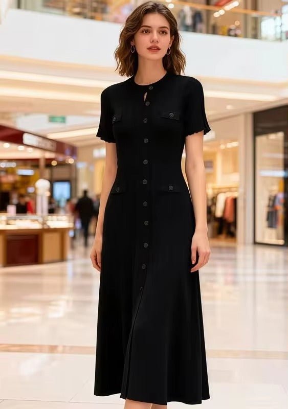 Women's Knitted Button-Front Midi Dress with Short Sleeves - photo 4