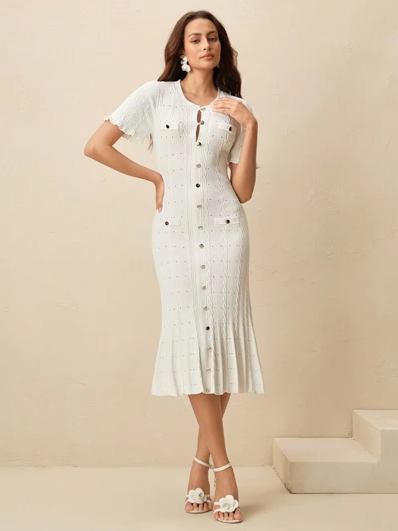 Women's Knitted Button-Front Midi Dress with Short Sleeves - photo 6