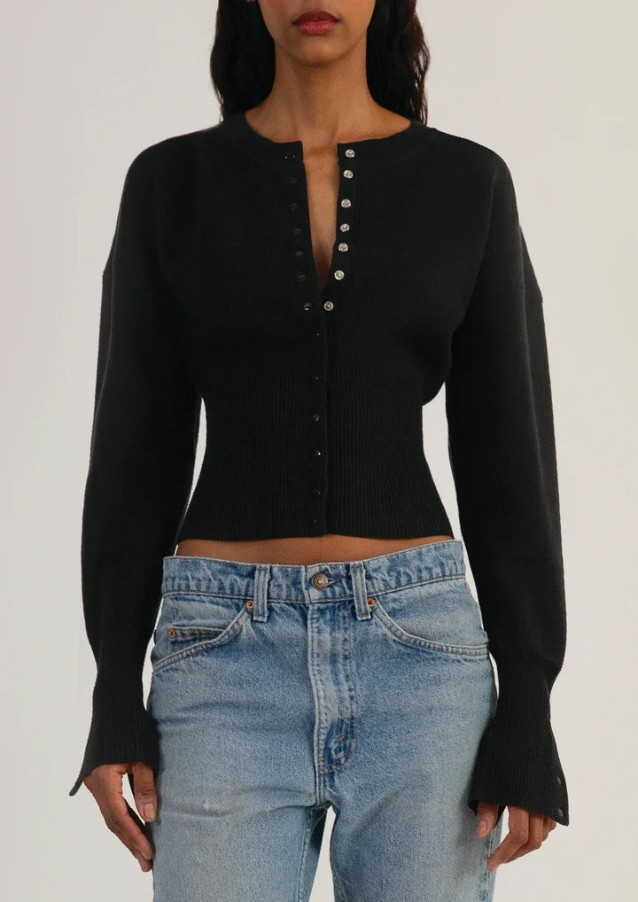 Women's Knitted Cropped Cardigan with Button Front - photo 2