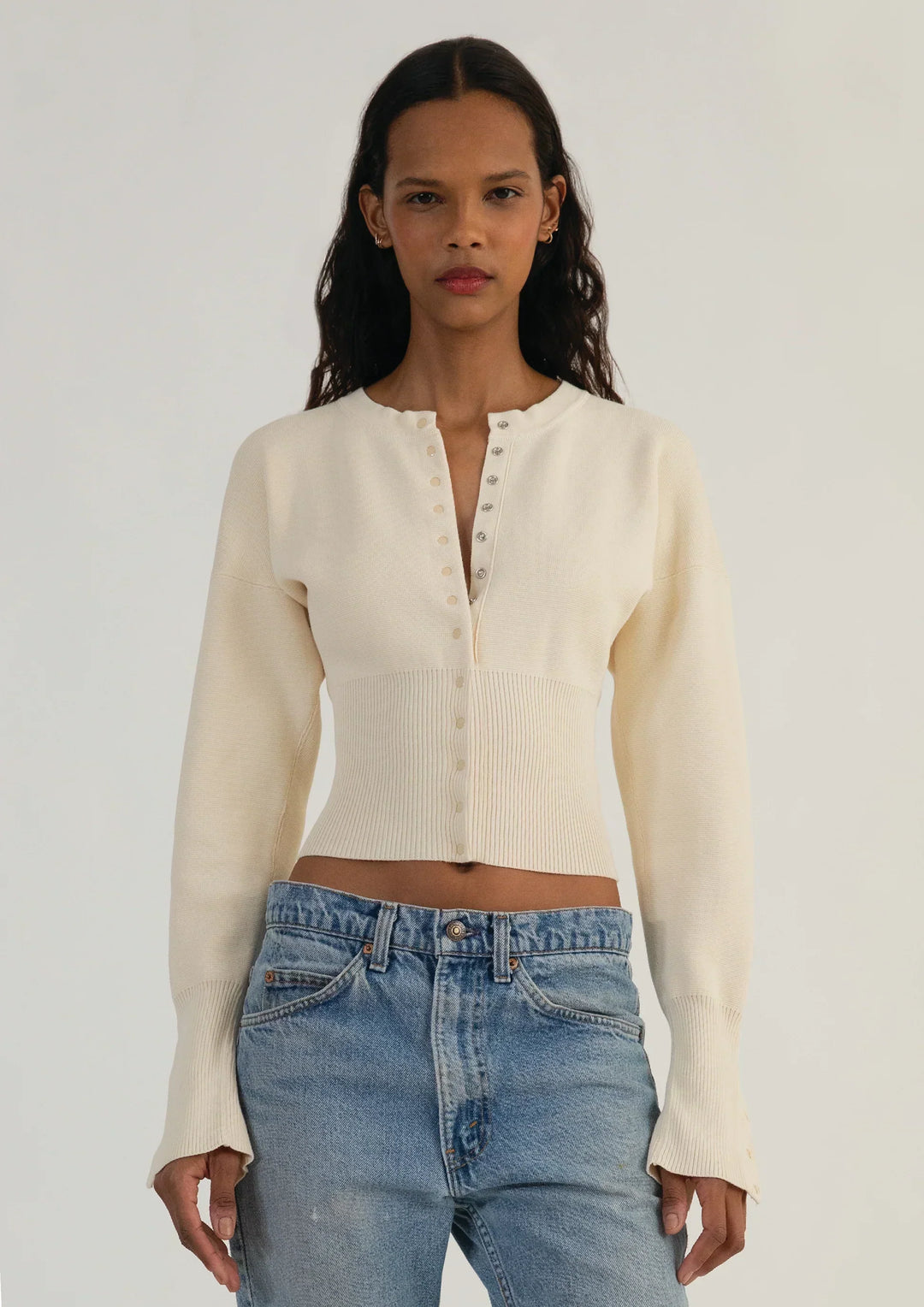 Women's Knitted Cropped Cardigan with Button Front - photo 3