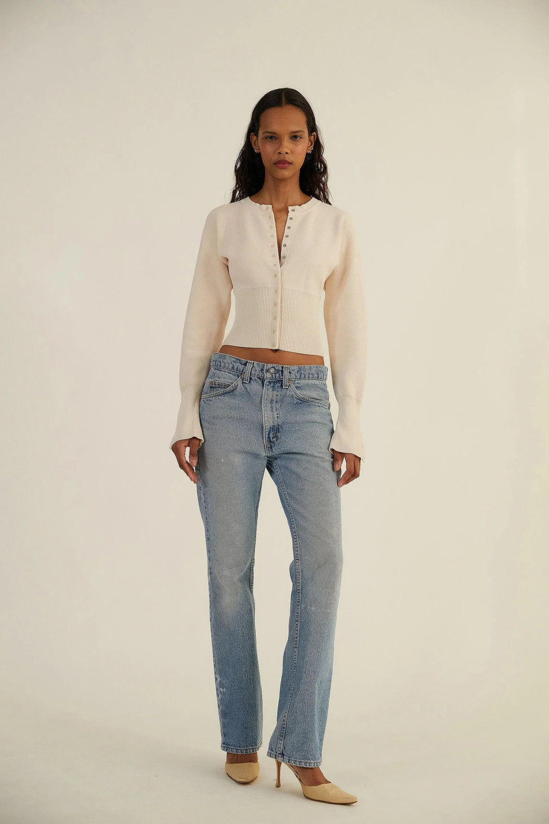 Women's Knitted Cropped Cardigan with Button Front - photo 4