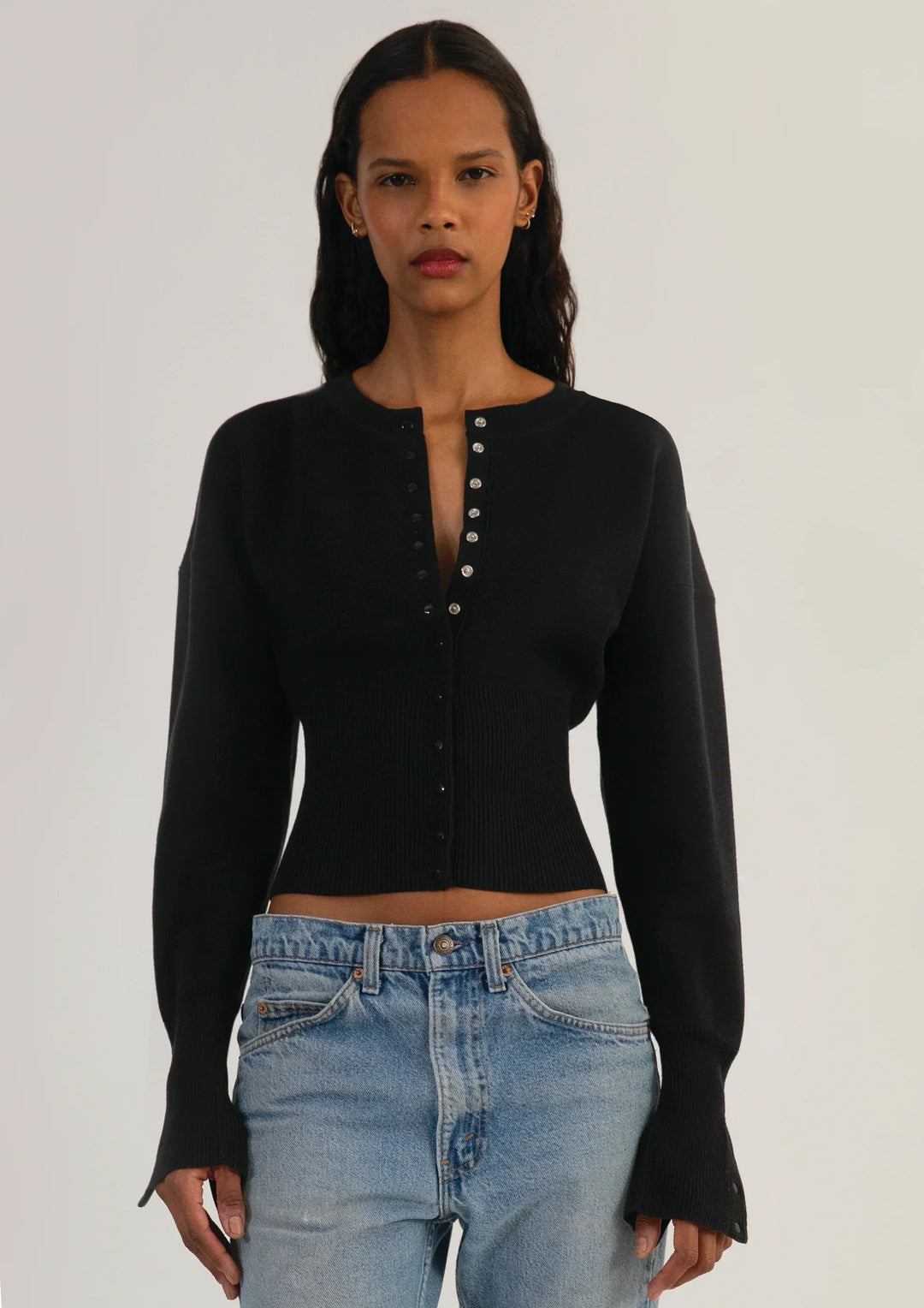 Women's Knitted Cropped Cardigan with Button Front - photo 7