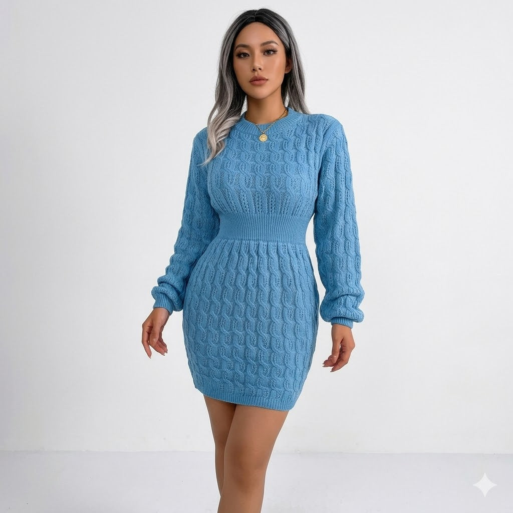 Women's Knitted Long Sleeve Mini Dress - photo 1