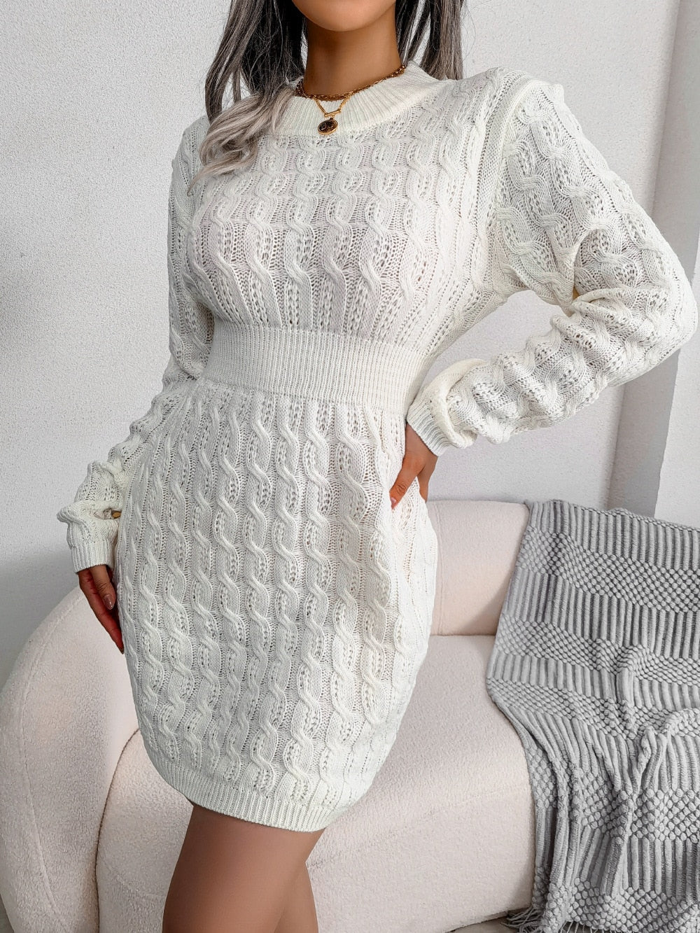 Women's Knitted Long Sleeve Mini Dress - photo 3
