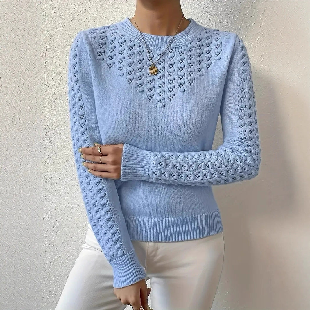 Women's Knitted Jumper with Pointelle Sleeves - photo 1