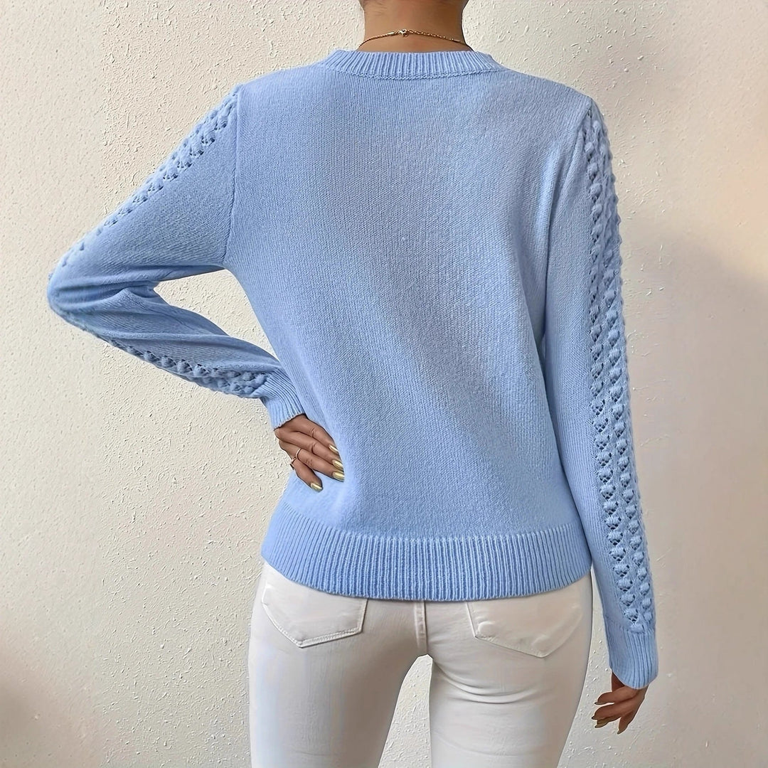 Women's Knitted Jumper with Pointelle Sleeves - photo 2