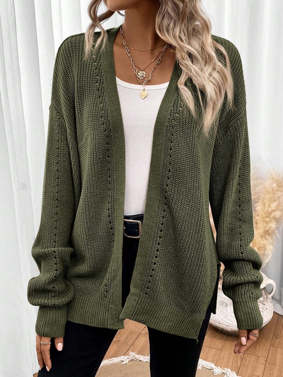 Women's Knitted Relaxed Cardigan in Army Green - photo 1