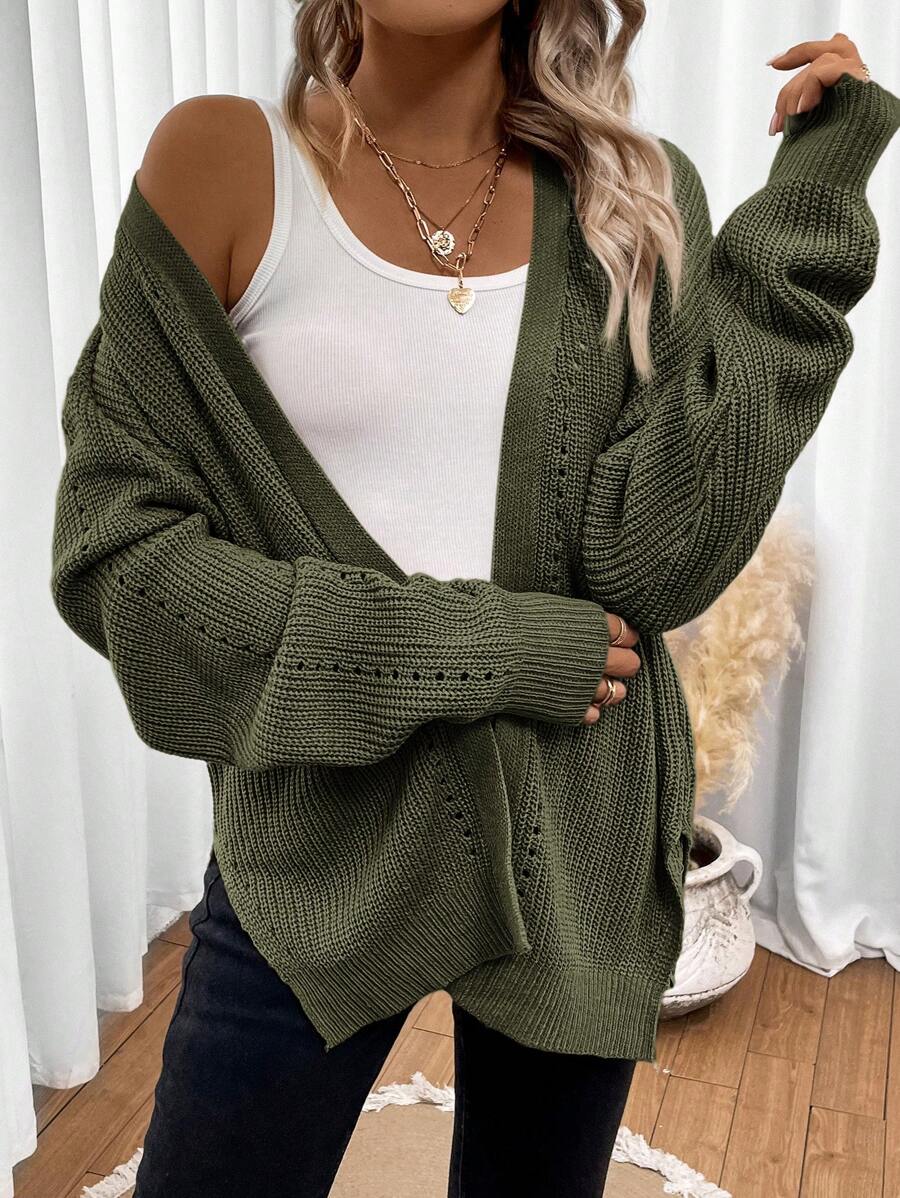 Women's Knitted Relaxed Cardigan in Army Green - photo 2