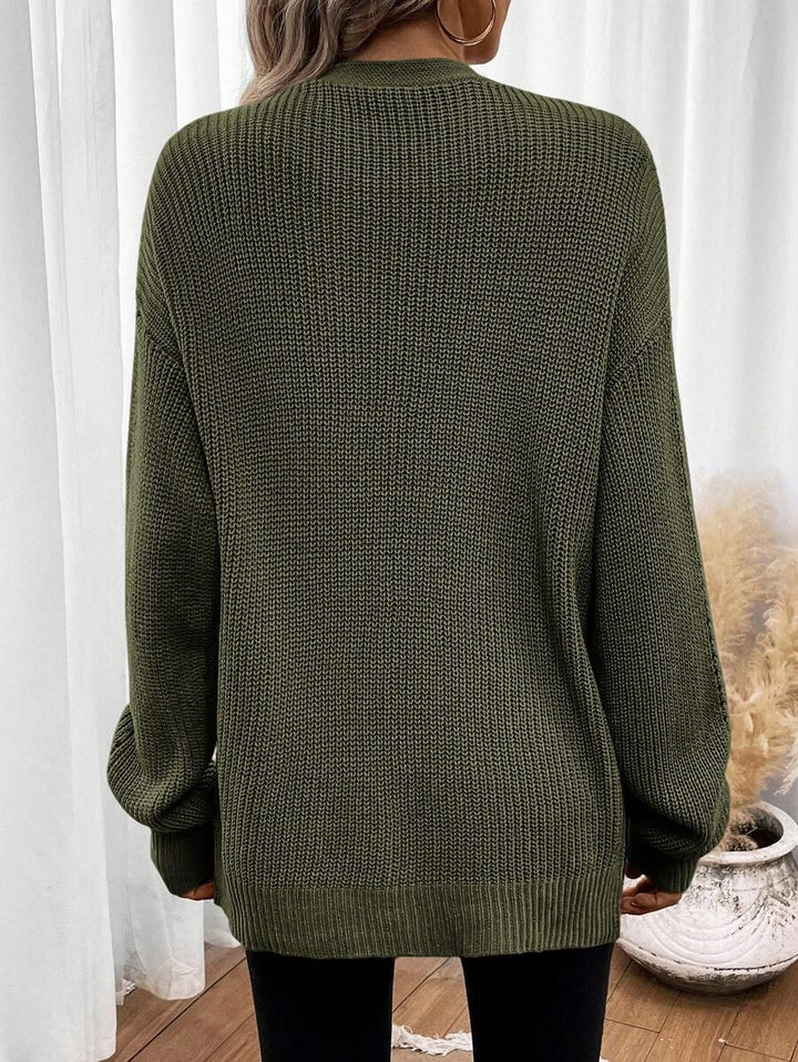 Women's Knitted Relaxed Cardigan in Army Green - photo 3