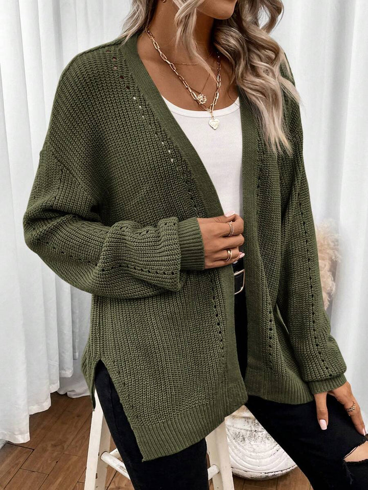Women's Knitted Relaxed Cardigan in Army Green - photo 4