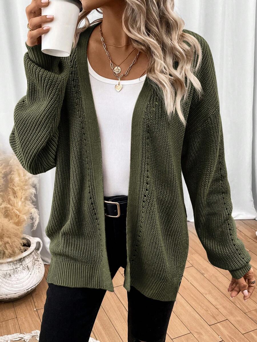 Women's Knitted Relaxed Cardigan in Army Green - photo 5