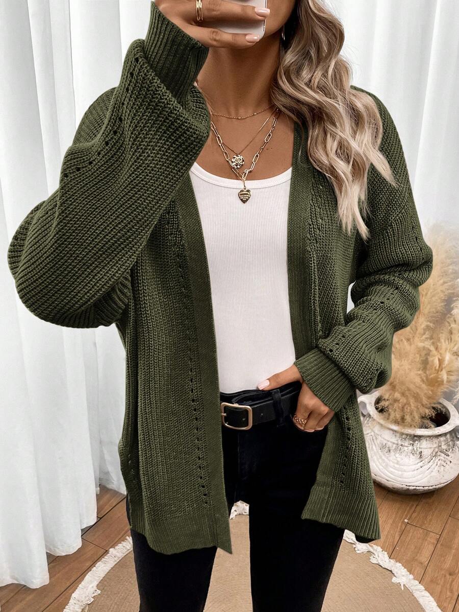 Women's Knitted Relaxed Cardigan in Army Green - photo 6