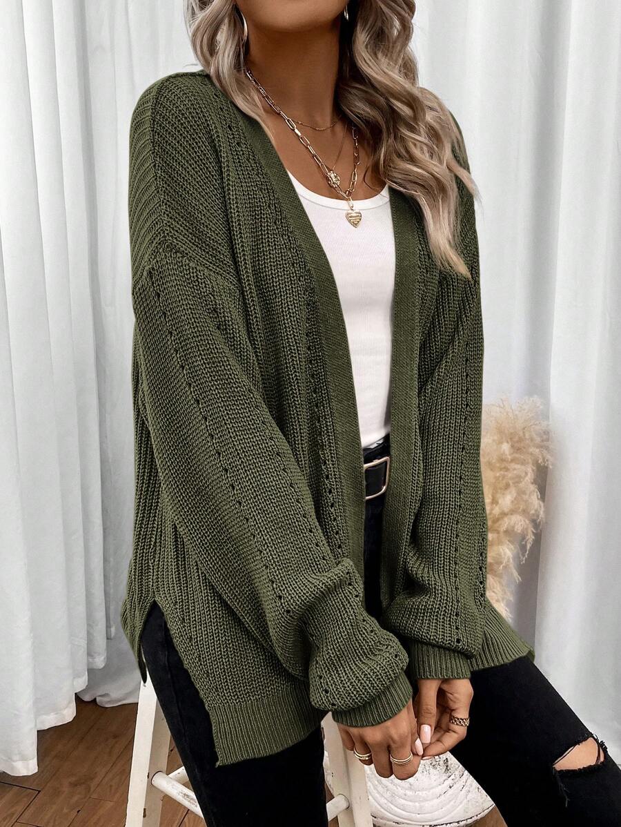 Women's Knitted Relaxed Cardigan in Army Green - photo 7