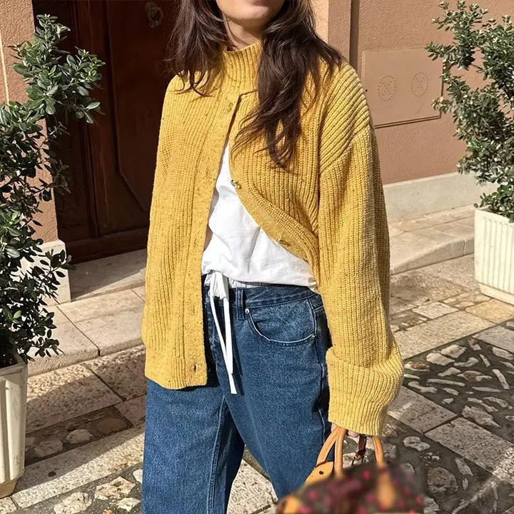 Women's Knitted Relaxed Cardigan in Ginger Yellow - photo 2