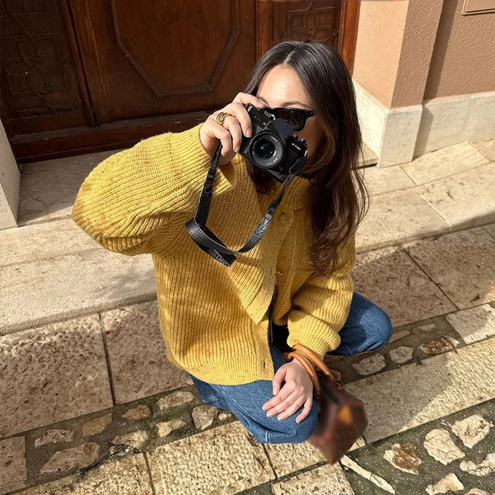 Women's Knitted Relaxed Cardigan in Ginger Yellow - photo 4