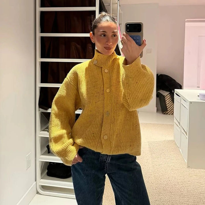 Women's Knitted Relaxed Cardigan in Ginger Yellow - photo 5