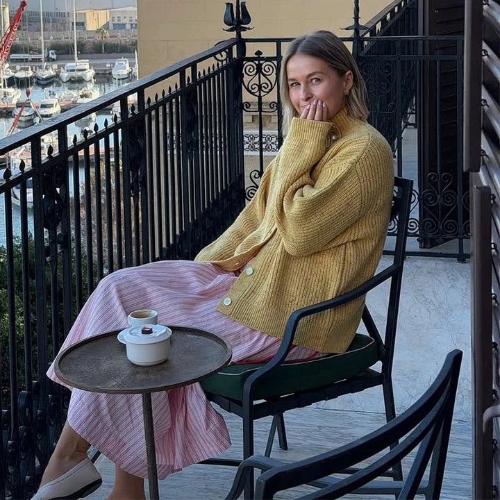Women's Knitted Relaxed Cardigan in Ginger Yellow - photo 6