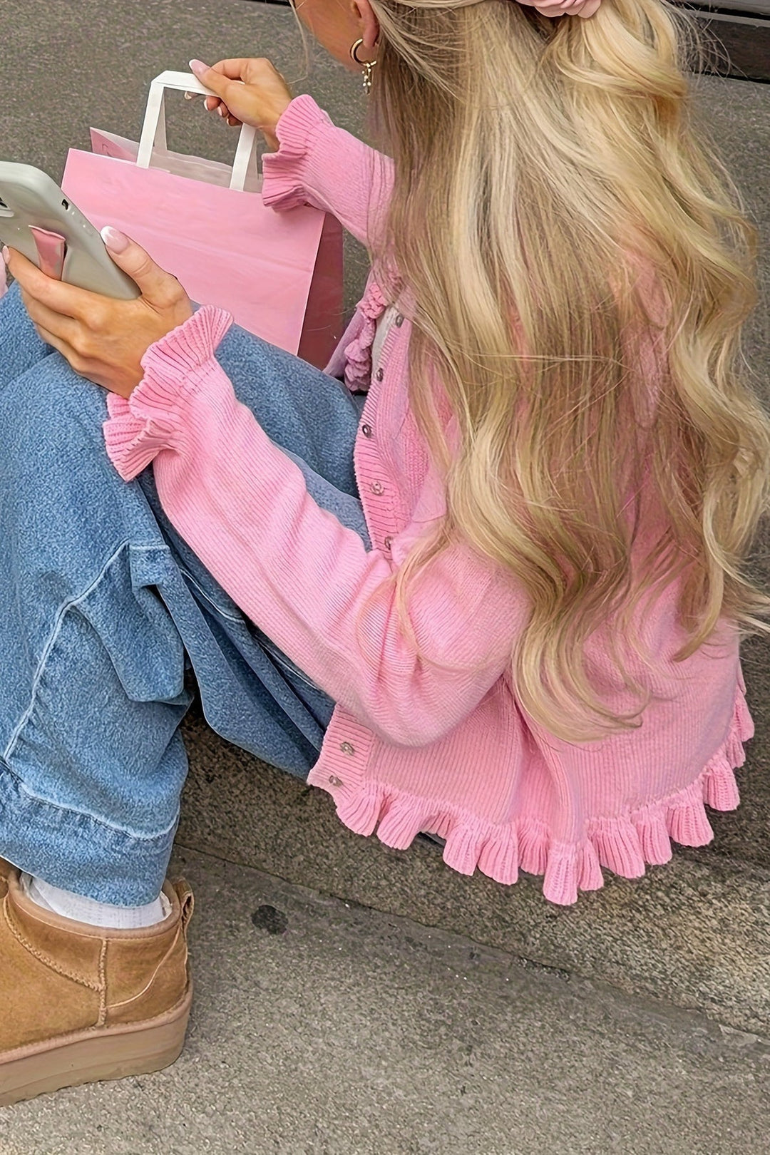 Women's Knitted Relaxed Cardigan with Ruffle Trim - photo 2