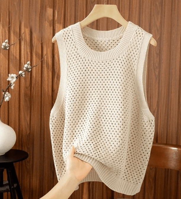 Women's Open Knit Sleeveless Jumper with Crew Neck - photo 1