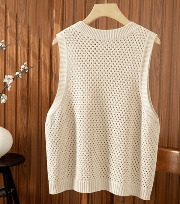 Women's Open Knit Sleeveless Jumper with Crew Neck - photo 2