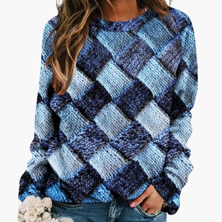 Women's Diamond Pattern Knit Jumper with Crew Neck - photo 1