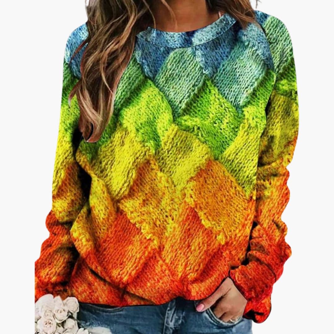 Women's Diamond Pattern Knit Jumper with Crew Neck - photo 2