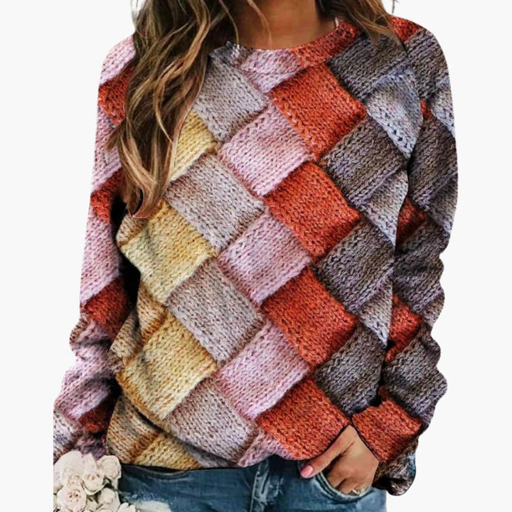 Women's Diamond Pattern Knit Jumper with Crew Neck - photo 4