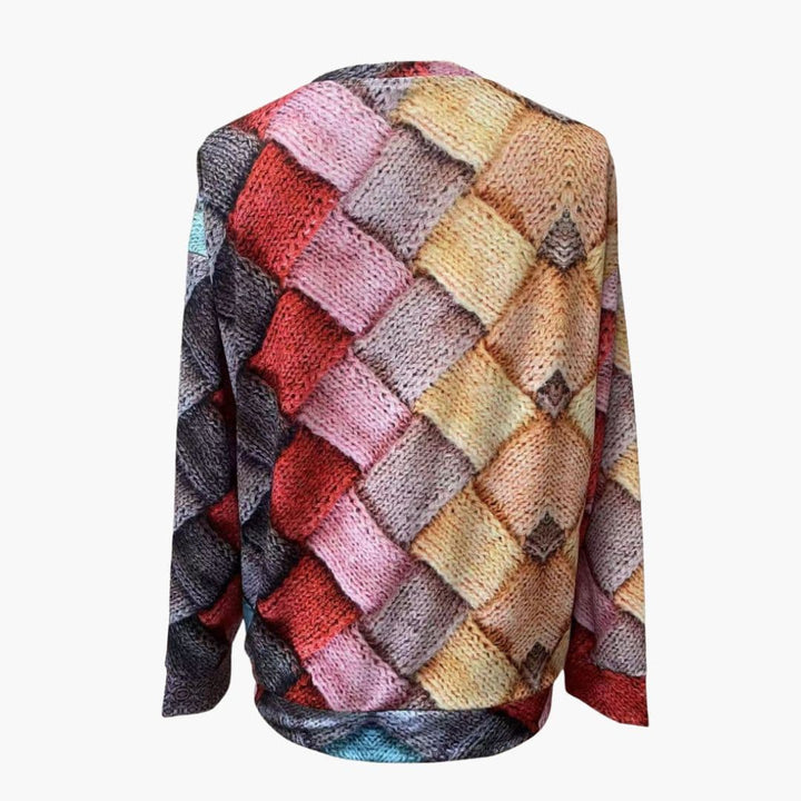 Women's Diamond Pattern Knit Jumper with Crew Neck - photo 6