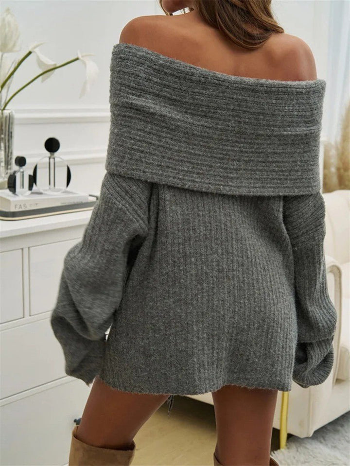 Women's Knitted Relaxed Jumper with Off-Shoulder Neckline - photo 12