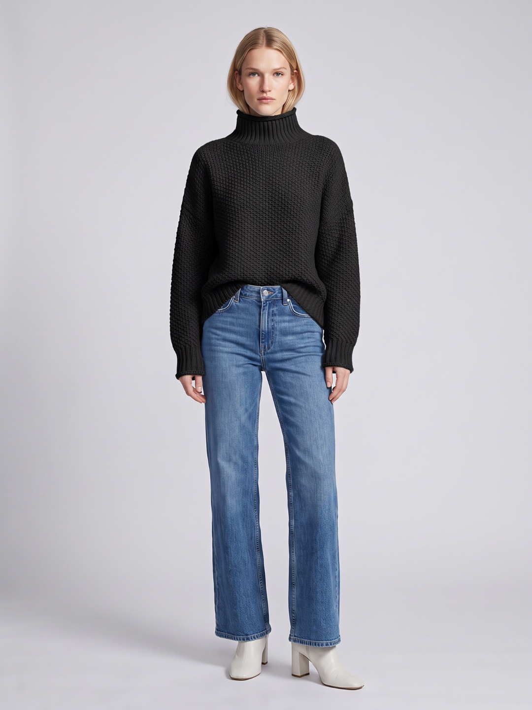 Women's Knitted Relaxed Jumper with Roll Neck - photo 2