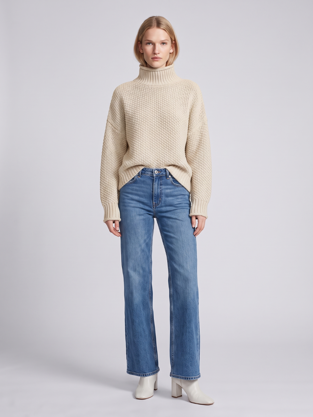 Women's Knitted Relaxed Jumper with Roll Neck - photo 3