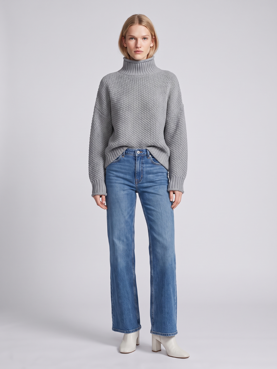 Women's Knitted Relaxed Jumper with Roll Neck - photo 4