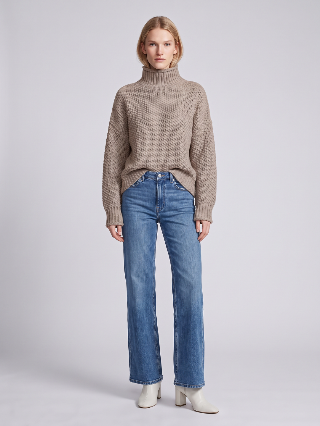 Women's Knitted Relaxed Jumper with Roll Neck - photo 5
