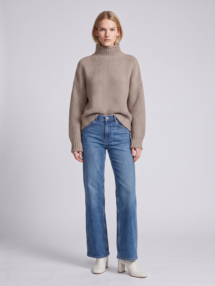 Women's Knitted Relaxed Jumper with Roll Neck - photo 5