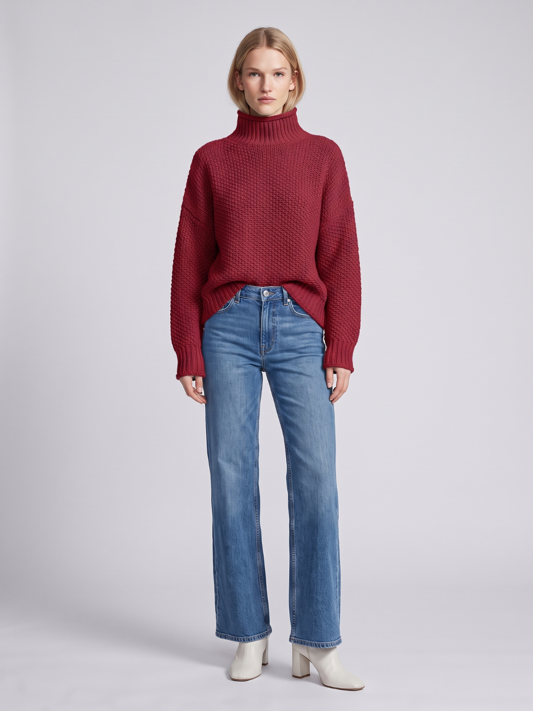 Women's Knitted Relaxed Jumper with Roll Neck - photo 6