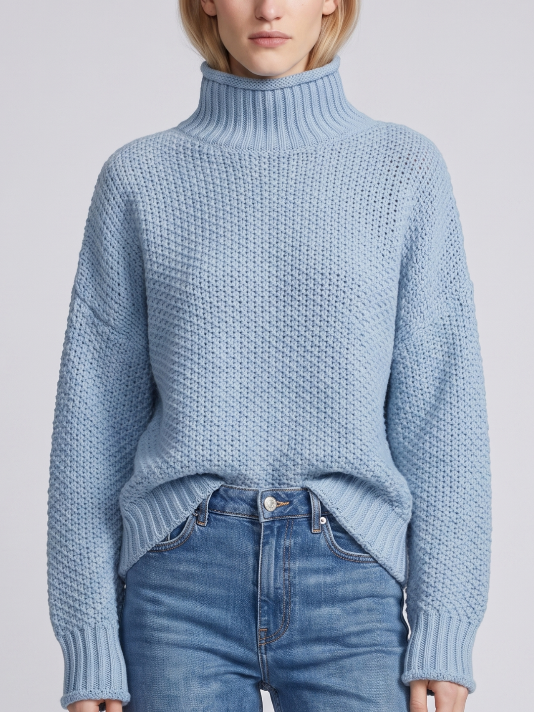Women's Knitted Relaxed Jumper with Roll Neck - photo 7