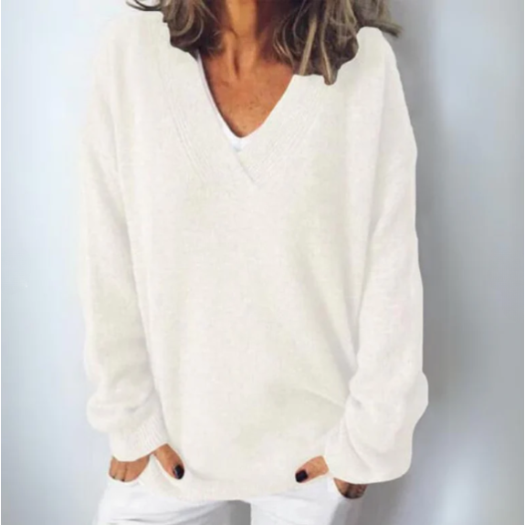 Women's Knitted Relaxed Jumper with V-Neck - photo 2