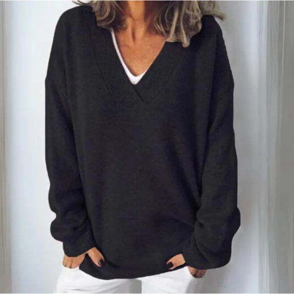 Women's Knitted Relaxed Jumper with V-Neck - photo 3