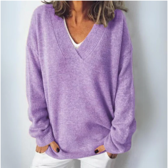 Women's Knitted Relaxed Jumper with V-Neck - photo 5