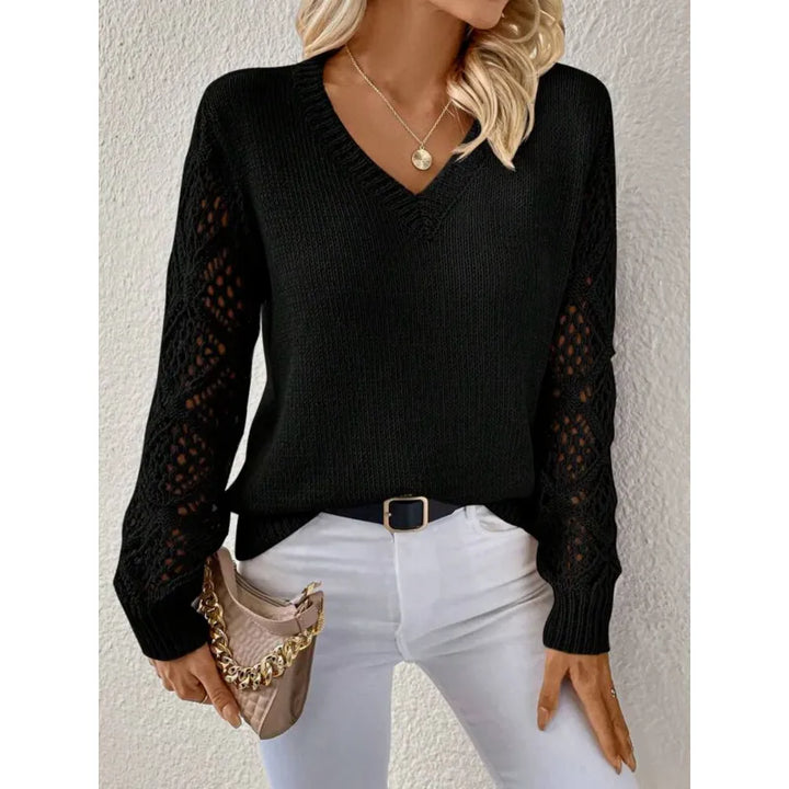 Women's Knitted V-Neck Jumper - photo 3