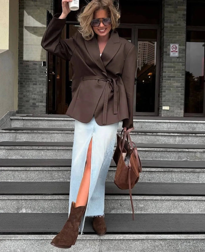 Women's Lace Trim Collared Blazer with Long Sleeves - photo 4
