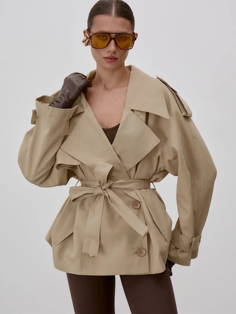 Women's Lace Trim Trench Coat with Stand Collar - photo 1