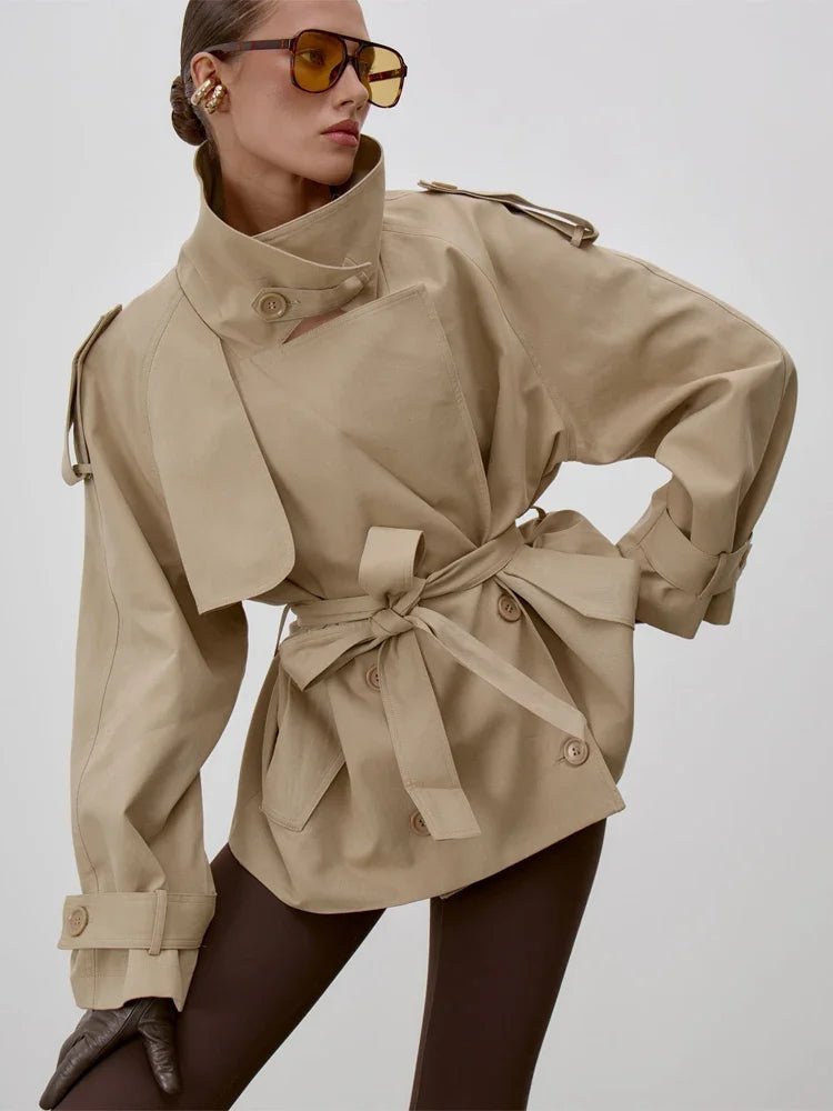Women's Lace Trim Trench Coat with Stand Collar - photo 3