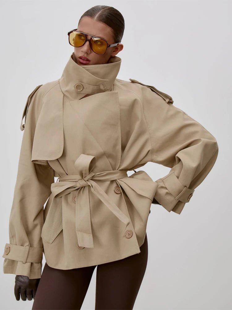Women's Lace Trim Trench Coat with Stand Collar - photo 4