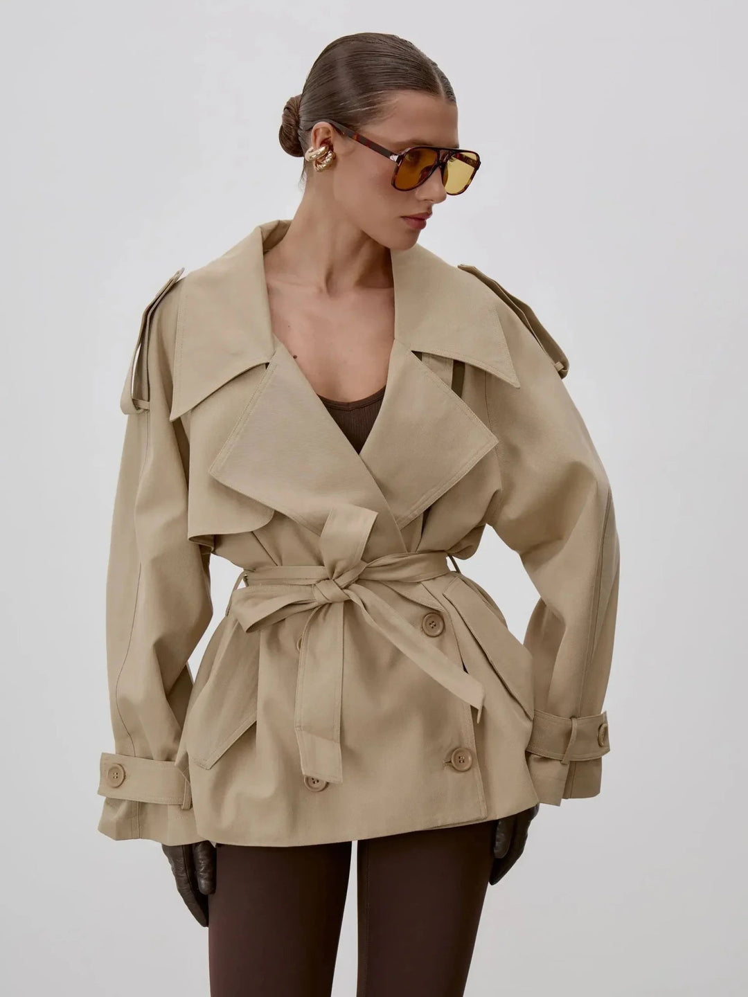 Women's Lace Trim Trench Coat with Stand Collar - photo 5