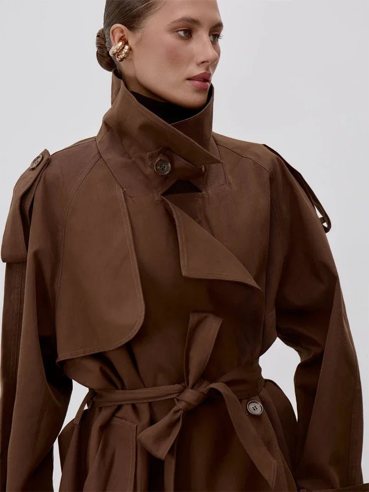 Women's Lace Trim Trench Coat with Stand Collar - photo 6